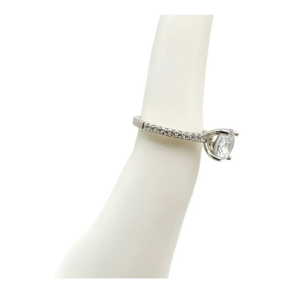 Marked TG 925 Sterling Silver 2 Carat Cubic Zirconia Pave Ring Size 5 Engagement - Picture 4 of 5